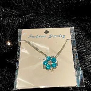 Silver Blue Flower Necklace for Young Girl/Teen